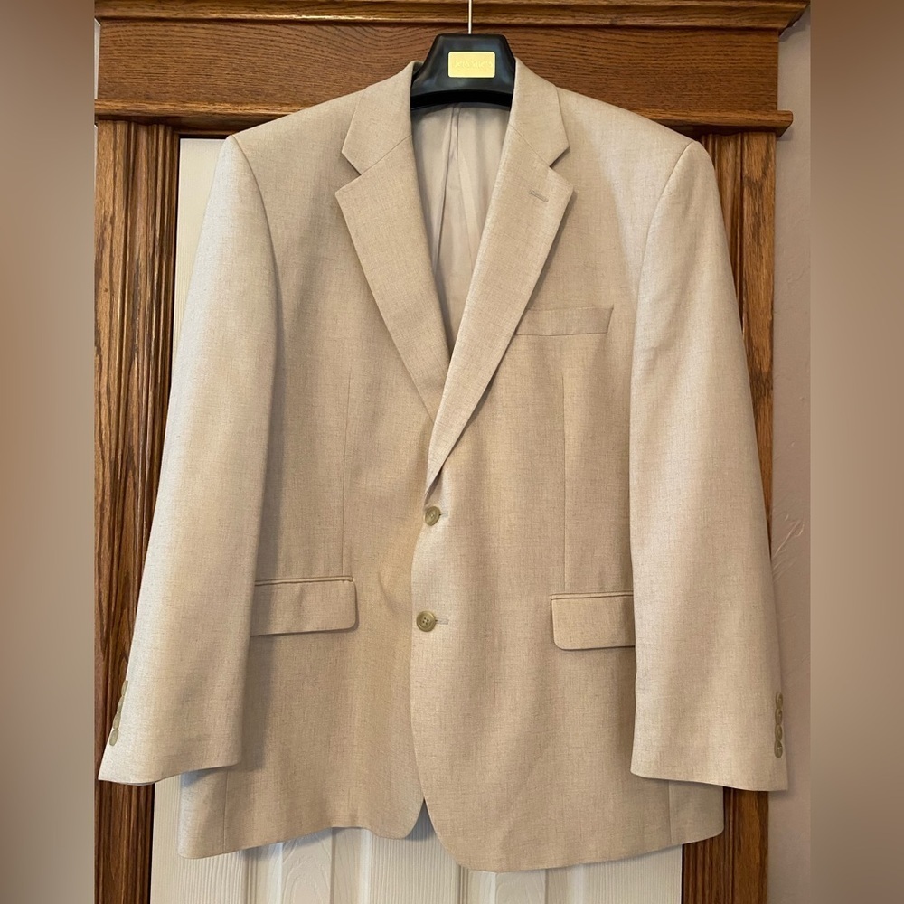 Chaps Mens 2 Button Blazer Sportcoat Sz 46 R Cream Linen, Poly, Viscose …